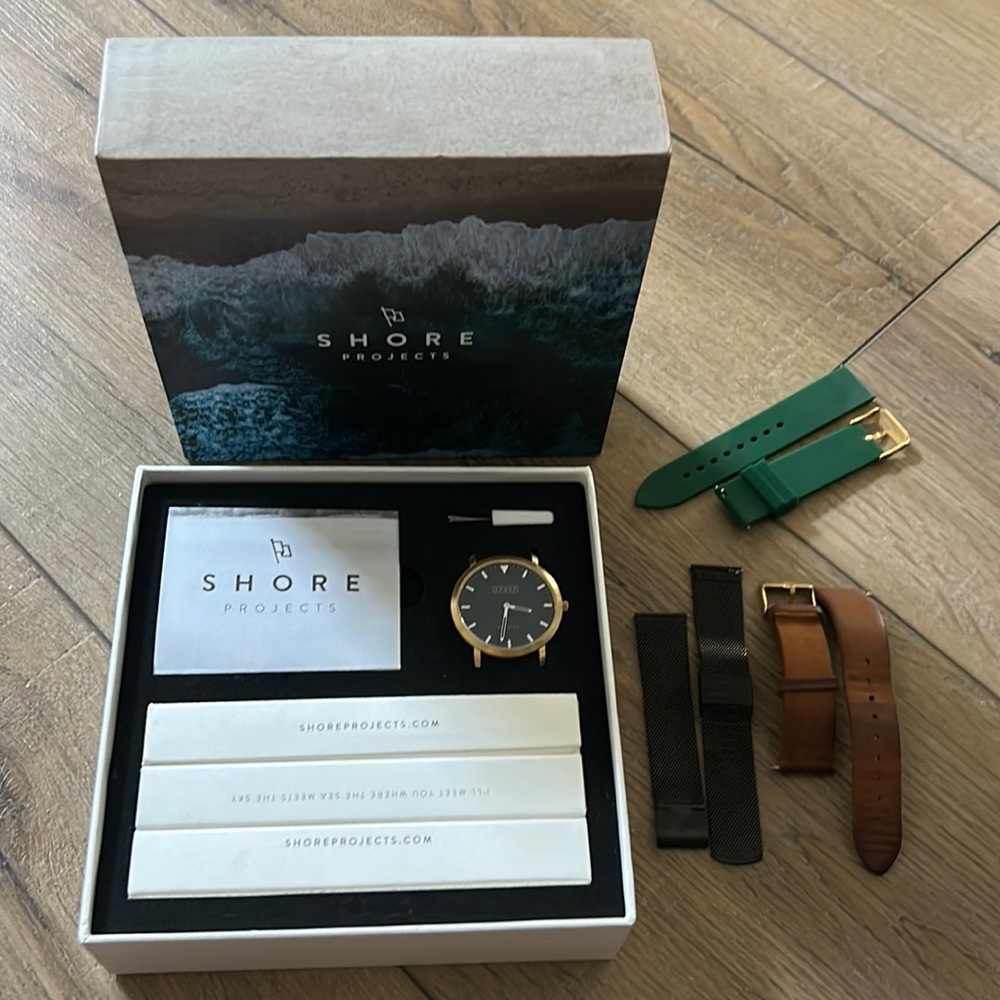 Shore Project black face watch lot (leather, mesh, and silicon bands)